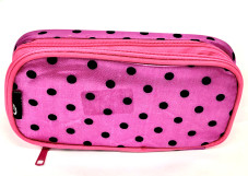 Cosmetic bag organizer Magenta with black polka dots
