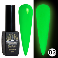 Luminous Global Fashion gel polish 8 ml, glowing in the dark, 03