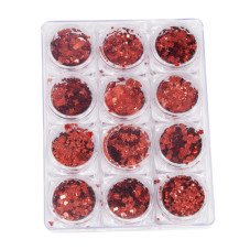 Nail decor, red, 12 different sizes