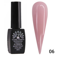 Каучуковая база для гель лака френч, Rubber Base Coat French, 8 мл., Global Fashion 06