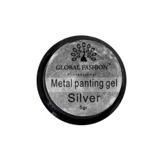 Гель-фарба METALLIC GEL, дзеркальний ефект, Global Fashion, SILVER, 5 гр.