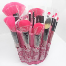 Set de pensule de machiaj, 18 bucăți (cutie roz cu flori)