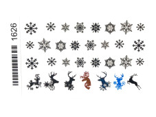 New Year sticker " Black and white snowflakes with reindeer "