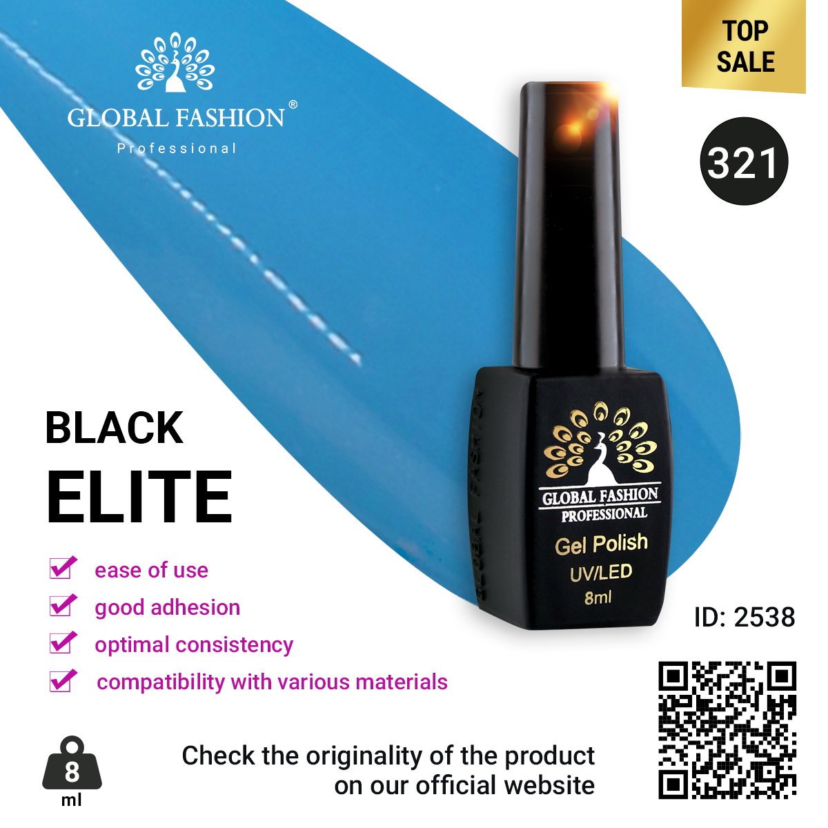 Gel polish BLACK ELITE 321, Global Fashion 8 ml