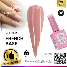 Rubber base for gel nail Polish French manicure, French Rubber Base Coat, 15 ml., Global Fashion 08