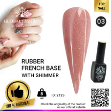 Rubber base for gel nail Polish French shimmer , Rubber Base Coat French, 8 ml., Global Fashion 003