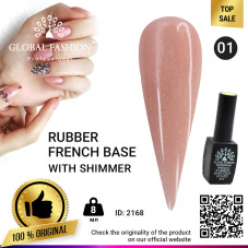 Rubber base for gel nail Polish French shimmer , Rubber Base Coat French, 8 ml., Global Fashion 001