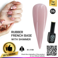 Rubber base for gel nail Polish French shimmer , Rubber Base Coat French, 8 ml., Global Fashion 006