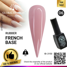 Rubber base for gel nail Polish French manicure, French Rubber Base Coat, 8 ml., Global Fashion 06