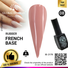 Rubber base for gel nail Polish French manicure, French Rubber Base Coat, 8 ml., Global Fashion 08