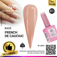 Rubber Base Coat French, baza cauciucata unghii, Global Fashion, nude, 15ml, 01