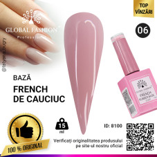 Rubber Base Coat French, baza cauciucata unghii, Global Fashion, roz, 15ml, 06