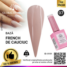 Rubber Base Coat French, baza cauciucata unghii, Global Fashion, nude, 15ml, 07