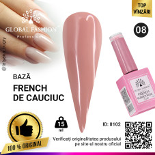 Rubber Base Coat French , Global Fashion ,15 ml, 08 Roz