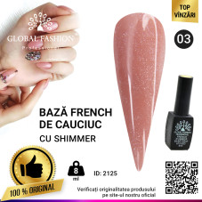 Cauciuc baza de gel lac de unghii french-ul cu шиммером , Rubber Base Coat French, 8 ml, Global Fashion 003