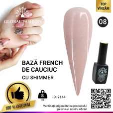 Cauciuc baza de gel lac de unghii french-ul cu шиммером , Rubber Base Coat French, 8 ml, Global Fashion 008