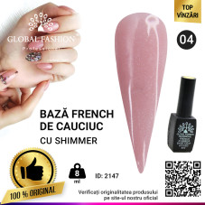 Cauciuc baza de gel lac de unghii french-ul cu шиммером , Rubber Base Coat French, 8 ml, Global Fashion 004