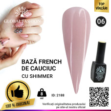 Cauciuc baza de gel lac de unghii french-ul cu шиммером , Rubber Base Coat French, 8 ml, Global Fashion 006