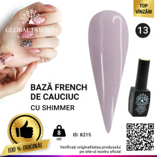 Cauciuc baza de gel lac de unghii french-ul cu шиммером , Rubber Base Coat French, 8 ml, Global Fashion 013