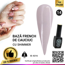 Cauciuc baza de gel lac de unghii french-ul cu шиммером , Rubber Base Coat French, 8 ml, Global Fashion 014