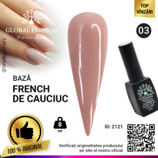 Rubber Base Coat French, baza cauciucata unghii, Global Fashion, roz, 8ml, 03
