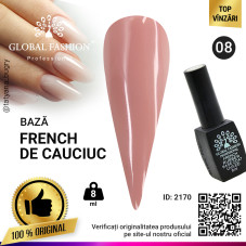 Rubber Base Coat French, baza cauciucata unghii, Global Fashion, roz, 8ml, 08
