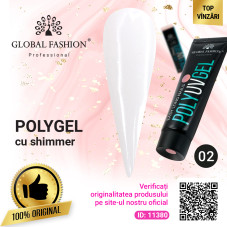 Polygel cu particule strălucitoare Global Fashion, 30 g, 02 Milky