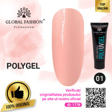 Polygel constructie unghii Global Fashion 30g, Roz 01