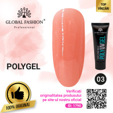 Polygel constructie unghii, Global Fashion, 30 g, Roz, 03