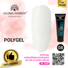 Polygel constructie unghii, Global Fashion, 30 g, alb, 08