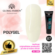 Polygel pentru constructie unghii, Global Fashion, 30 g, Alb, 07