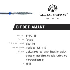 Bit diamant cuticule Flacara 244-018B - Brau albastru