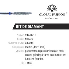 Bit diamant cuticule Flacara 244-021B - Brau albastru