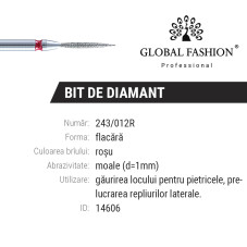 Bit diamant cuticule Flacara 243/012R - Brau rosu
