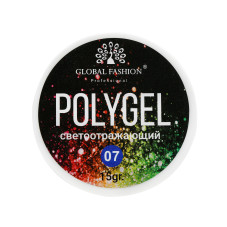 Polygel cu sclipici pentru constructie unghii, Disco Polygel, reflectorizant, 15 g, 07