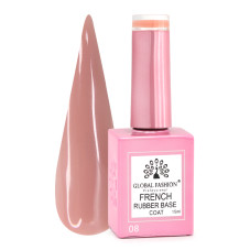 Каучуковая база для гель лака френч, Rubber Base Coat French, 15 мл., Global Fashion 08