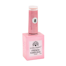 Каучуковая база для гель лака френч, Rubber Base Coat French, 15 мл., Global Fashion 08