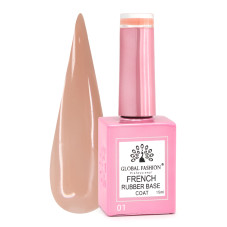 Каучуковая база для гель лака френч, Rubber Base Coat French, 15 мл., Global Fashion 01