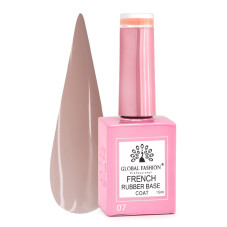 Каучуковая база для гель лака френч, Rubber Base Coat French, 15 мл., Global Fashion 07