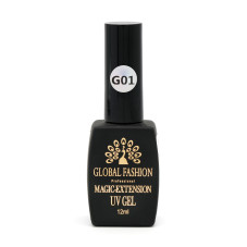 Gel UV cu sclipici, Magic Extension, Global Fashion, 12 ml, Transparent, G01