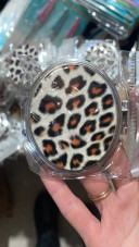 Oglinda de poseta, oval, cu imprimeu leopard portocaliu