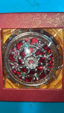 Oglinda de poseta, rotunda, aurie cu pietre rosii 20