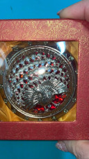 Oglinda de poseta, rotunda, cu pietre rosii, aurie 36