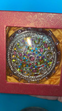 Oglinda de poseta, rotunda, cu pietre multicolore, aurie 48