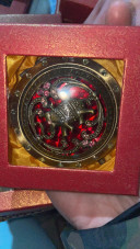 Oglinda de poseta, rotunda, aurie cu pietre rosii 58