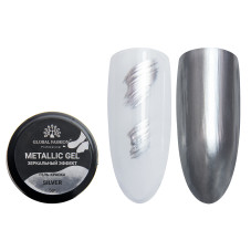 Гель-фарба METALLIC GEL, дзеркальний ефект, Global Fashion, SILVER, 5 гр.