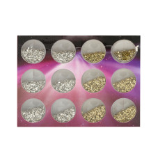 Set 12 paiete decorative pentru unghii, aurii si argintii