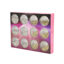 Set 12 paiete decorative pentru unghii, aurii si argintii