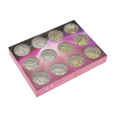 Set 12 paiete decorative pentru unghii, aurii si argintii