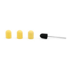 Set suport si 3 bucati smirghel rezerva pentru freza electrica unghii, 10*15mm, galben, granulatie 120